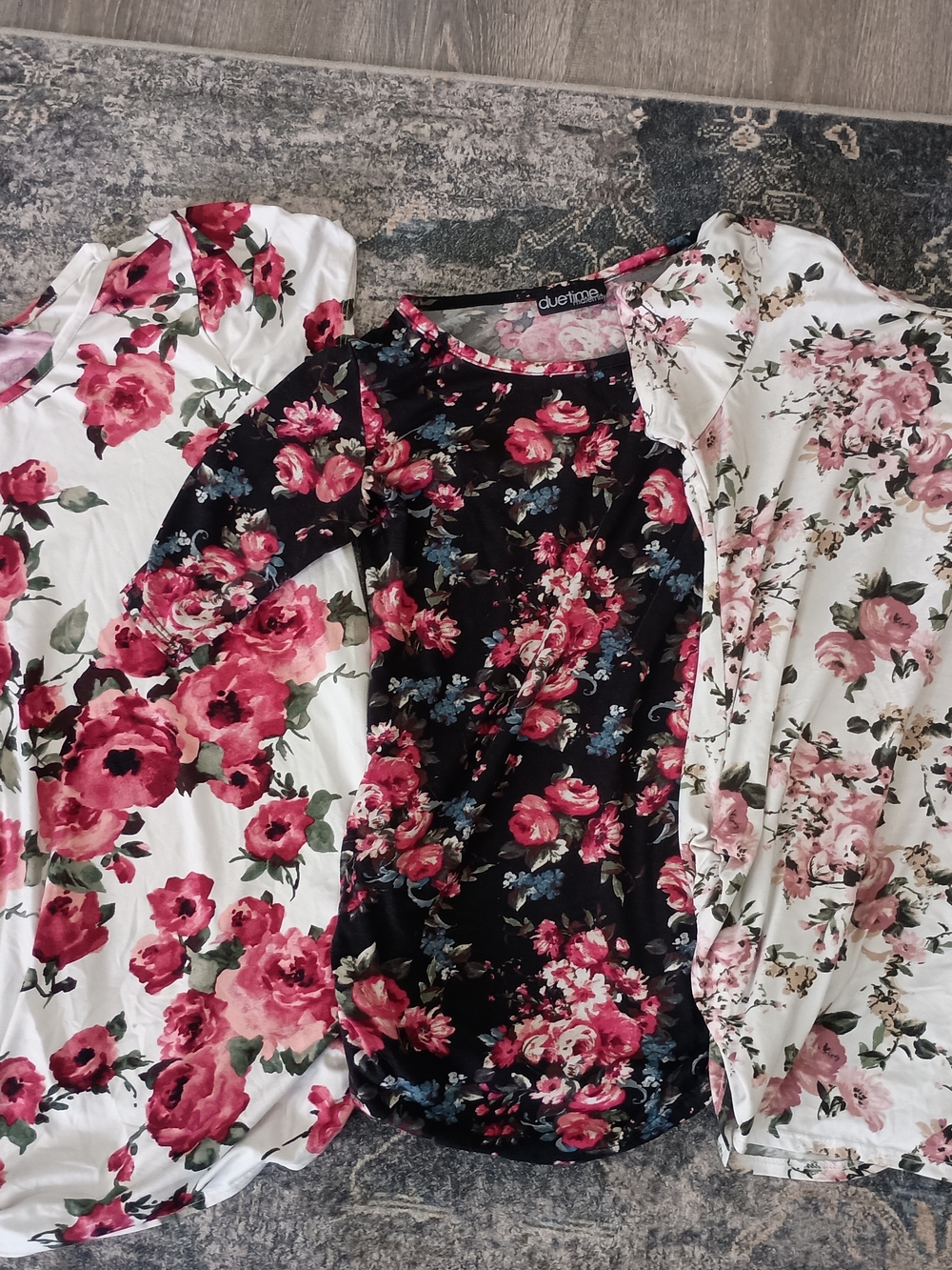 Women's Maternity Black Floral Short Sleeve Tee Bundle- Pink Rose Print
